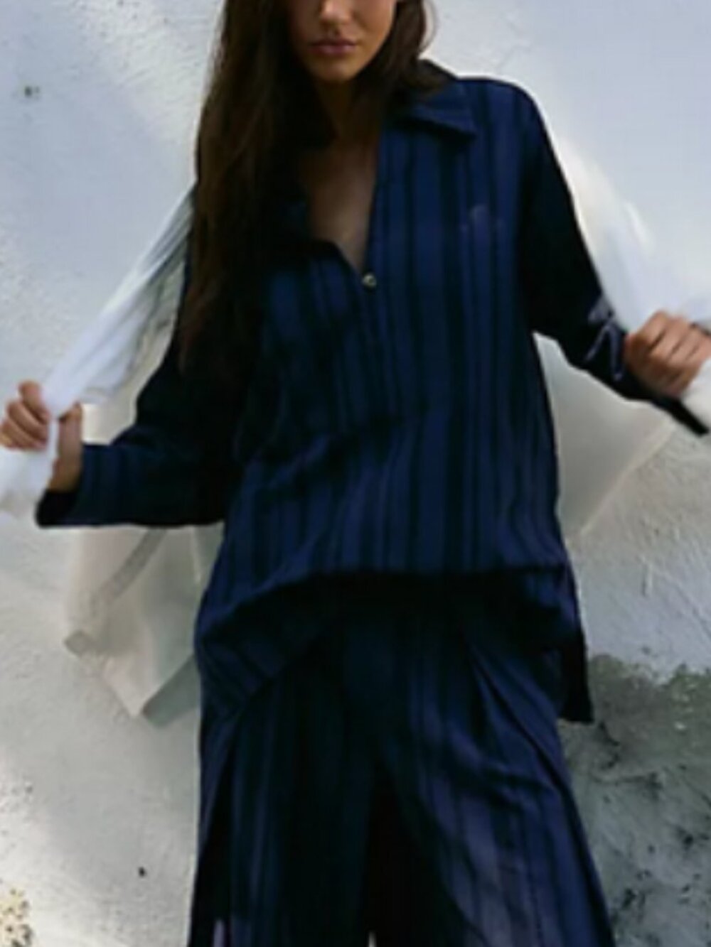 Free People Fallon Tunic Top Navy Aura Oversized Long Drop Shoulder Sleeve New S